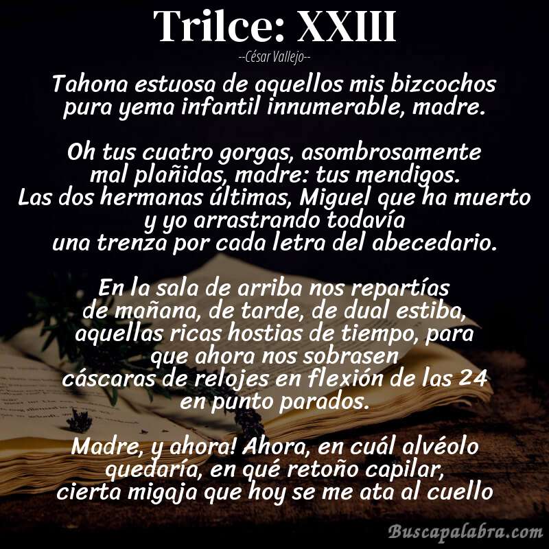 Poema Trilce: XXIII de César Vallejo con fondo de libro