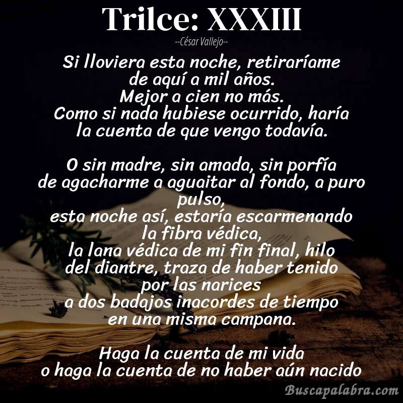 Poema Trilce: XXXIII de César Vallejo con fondo de libro