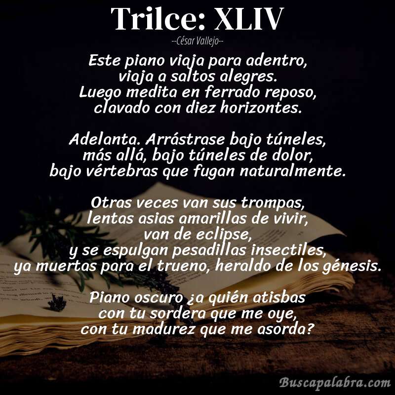 Poema Trilce: XLIV de César Vallejo con fondo de libro