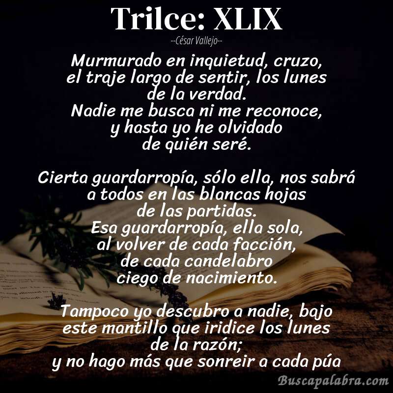 Poema Trilce: XLIX de César Vallejo con fondo de libro