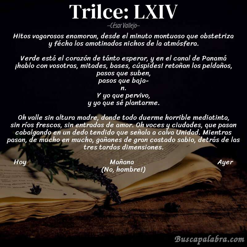 Poema Trilce: LXIV de César Vallejo con fondo de libro
