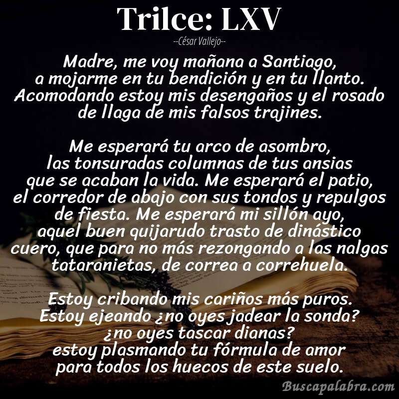 Poema Trilce: LXV de César Vallejo con fondo de libro