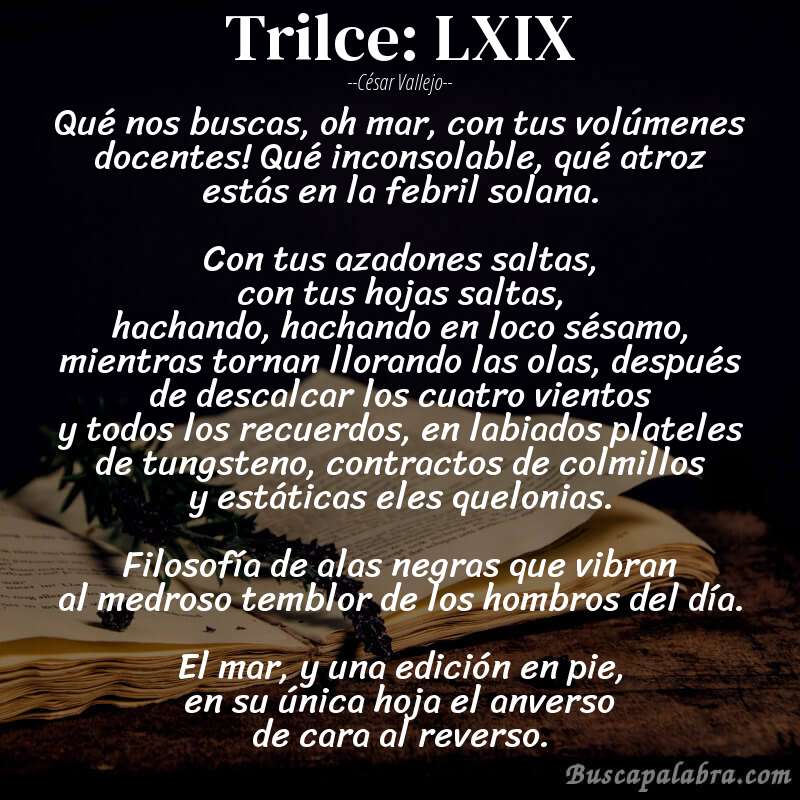 Poema Trilce: LXIX de César Vallejo con fondo de libro