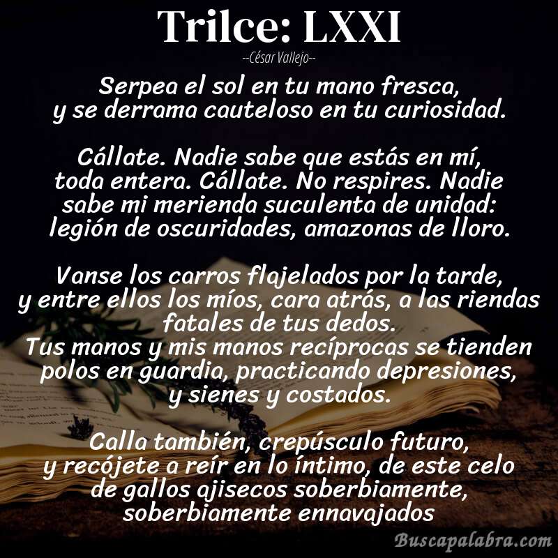 Poema Trilce: LXXI de César Vallejo con fondo de libro