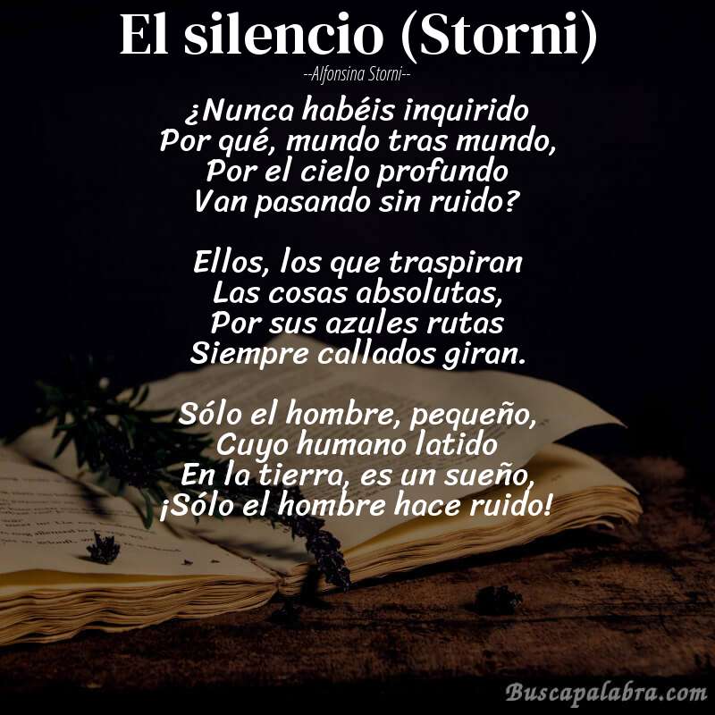 Poema El silencio (Storni) de Alfonsina Storni con fondo de libro