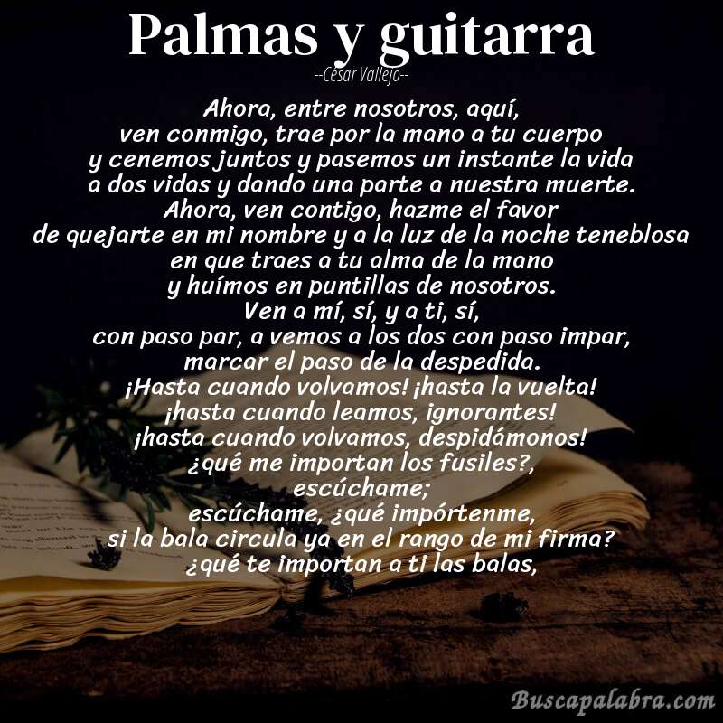 Poema palmas y guitarra de César Vallejo con fondo de libro