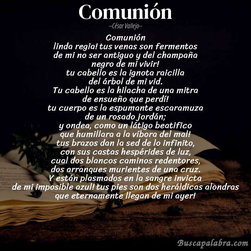Poema comunión de César Vallejo con fondo de libro
