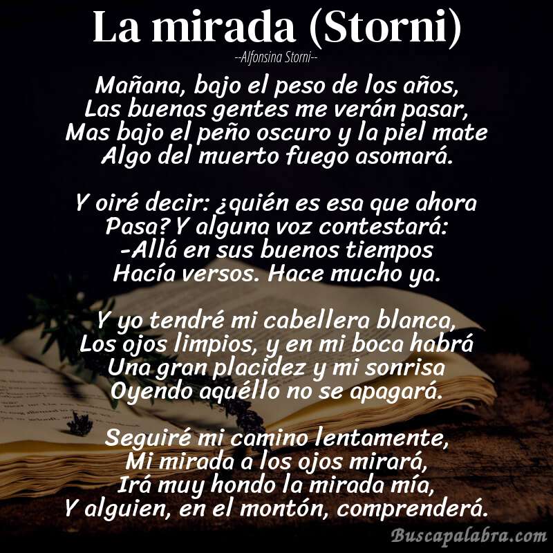 Poema La mirada (Storni) de Alfonsina Storni con fondo de libro
