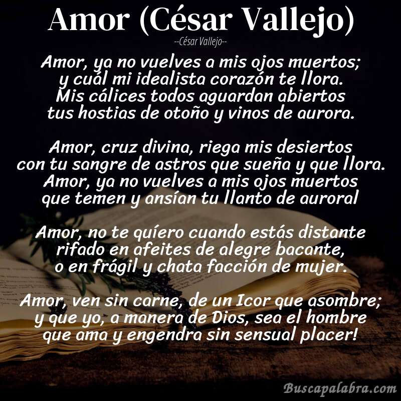 Poema Amor (César Vallejo) de César Vallejo con fondo de libro