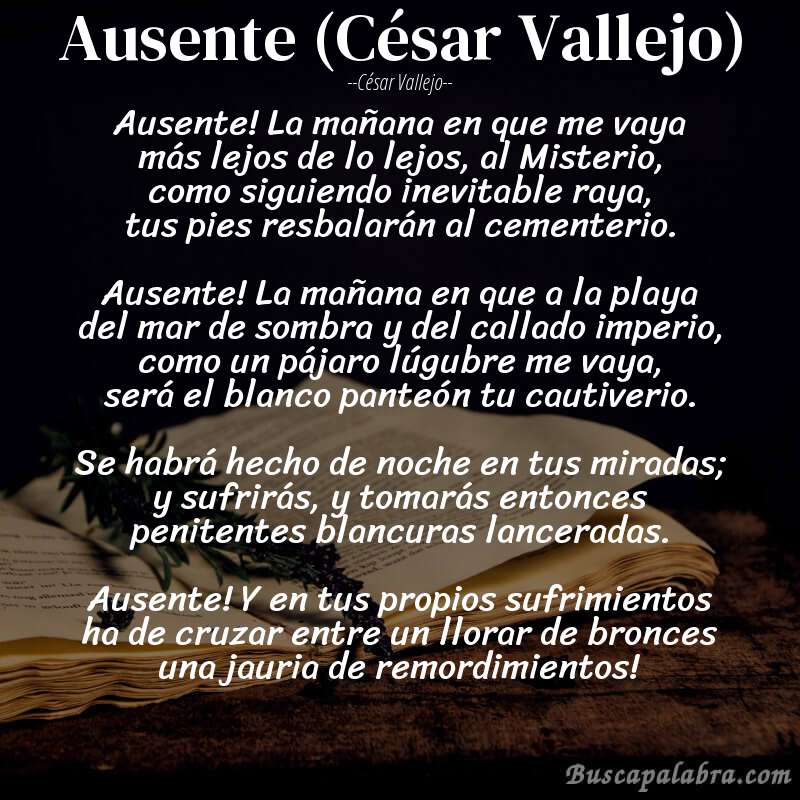 Poema Ausente (César Vallejo) de César Vallejo con fondo de libro