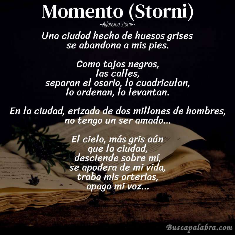 Poema Momento (Storni) de Alfonsina Storni con fondo de libro
