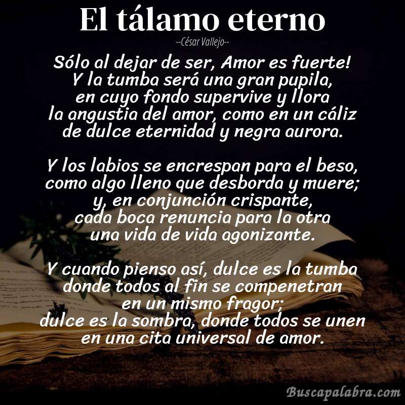 Poema El tálamo eterno de César Vallejo con fondo de libro
