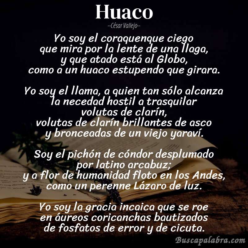 Poema Huaco de César Vallejo con fondo de libro