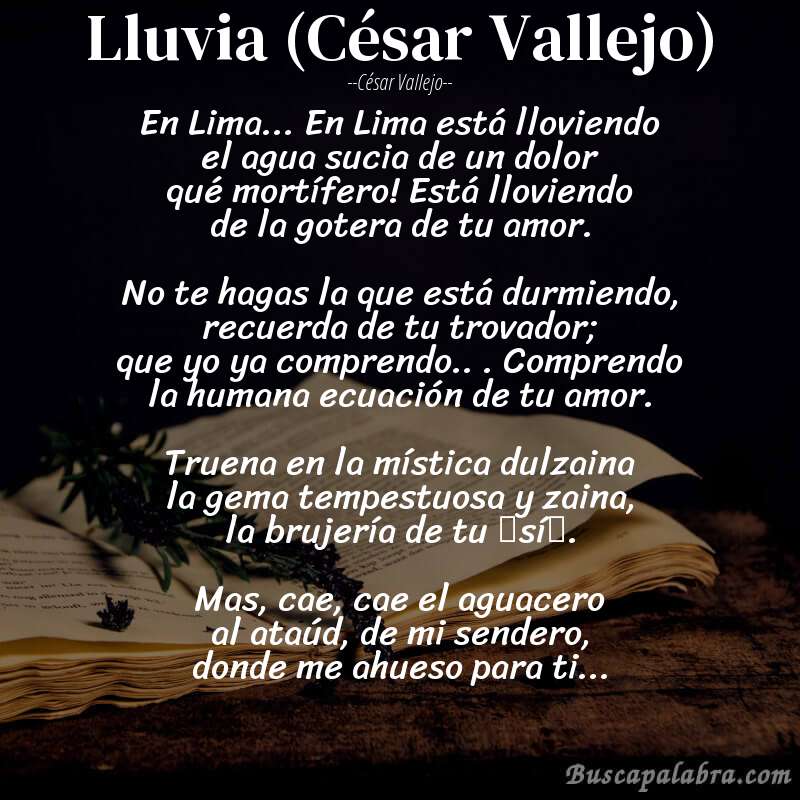 Poema Lluvia (César Vallejo) de César Vallejo con fondo de libro