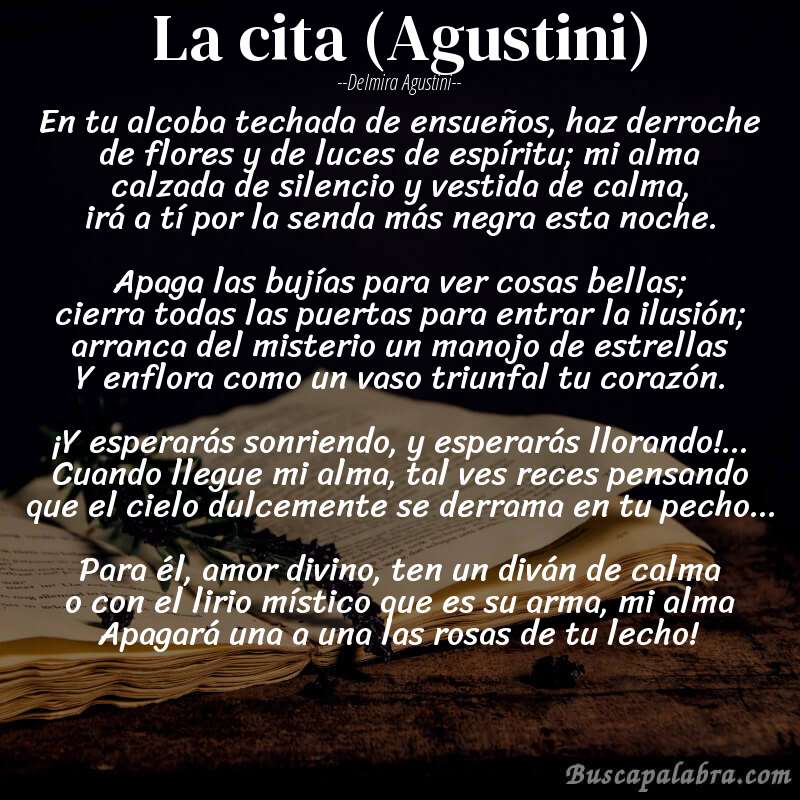 Poema La cita (Agustini) de Delmira Agustini con fondo de libro