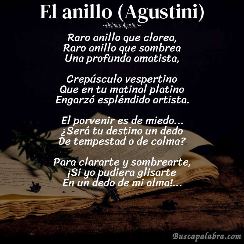 Poema El anillo (Agustini) de Delmira Agustini con fondo de libro
