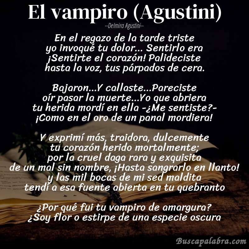 Poema El vampiro (Agustini) de Delmira Agustini con fondo de libro