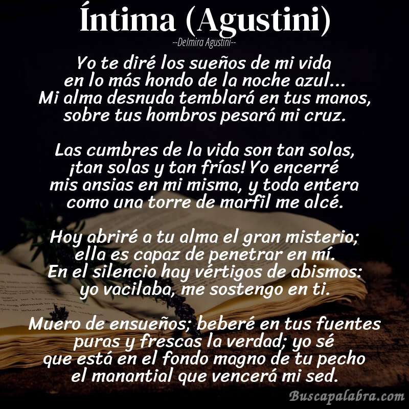 Poema Íntima (Agustini) de Delmira Agustini con fondo de libro