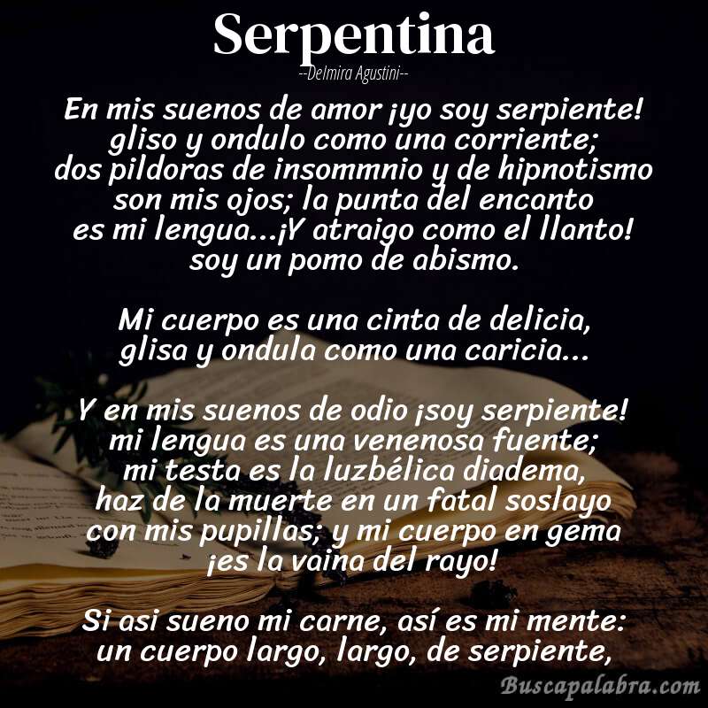 Poema Serpentina de Delmira Agustini con fondo de libro