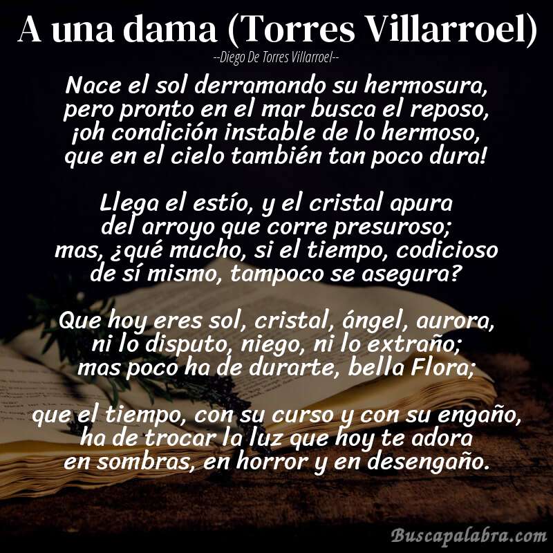 Poema A una dama (Torres Villarroel) de Diego de Torres Villarroel con fondo de libro