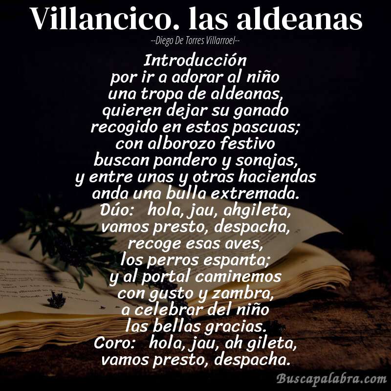 Poema villancico. las aldeanas de Diego de Torres Villarroel con fondo de libro