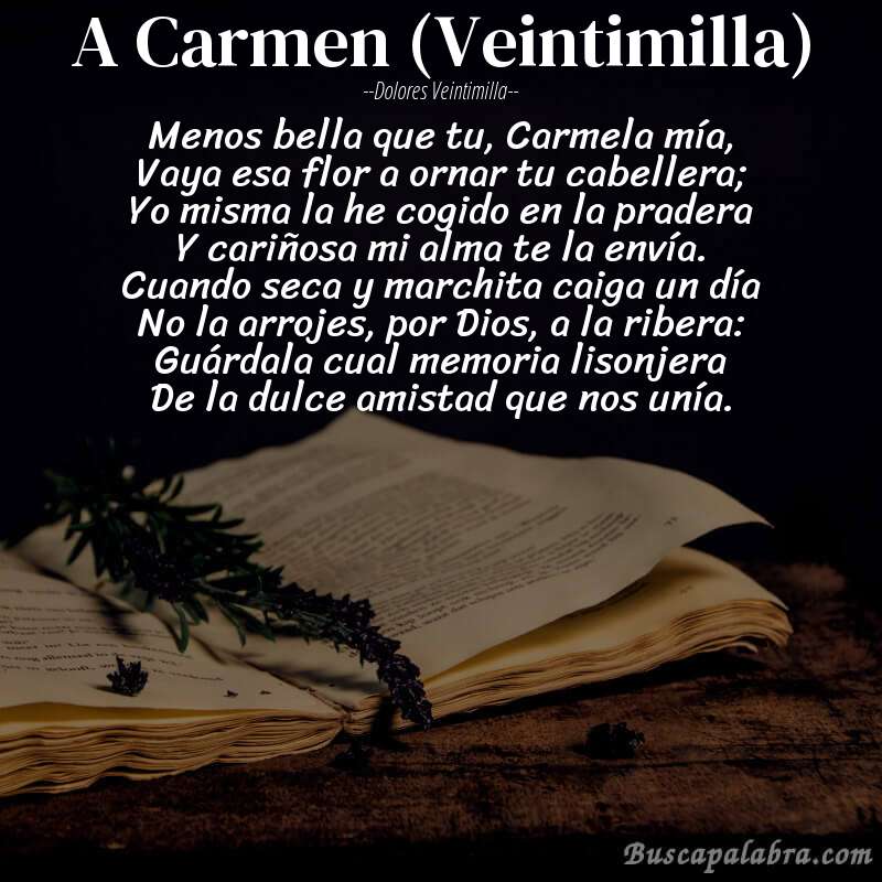 Poema A Carmen (Veintimilla) de Dolores Veintimilla con fondo de libro