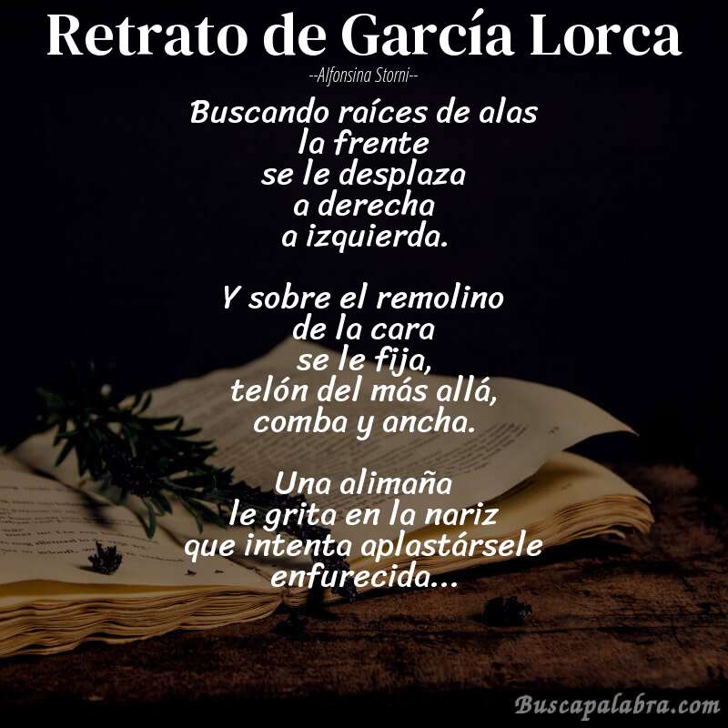 Poema Retrato de García Lorca de Alfonsina Storni con fondo de libro