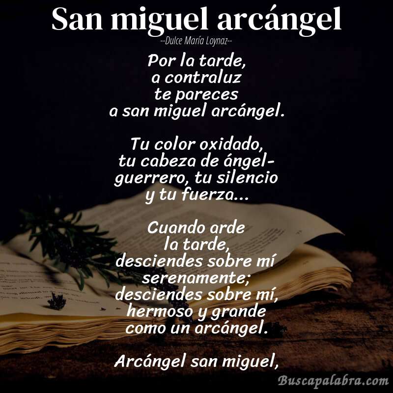 Poema san miguel arcángel de Dulce María Loynaz con fondo de libro