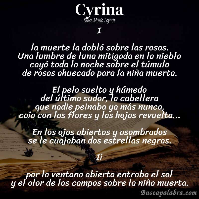 Poema cyrina de Dulce María Loynaz con fondo de libro