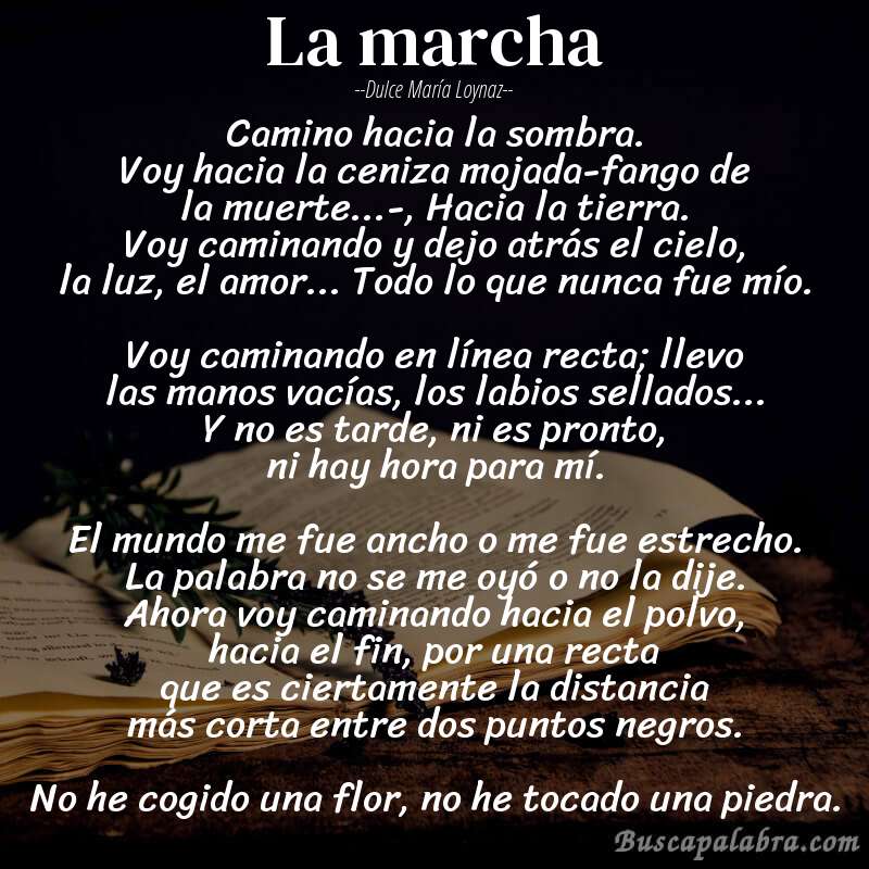 Poema la marcha de Dulce María Loynaz con fondo de libro