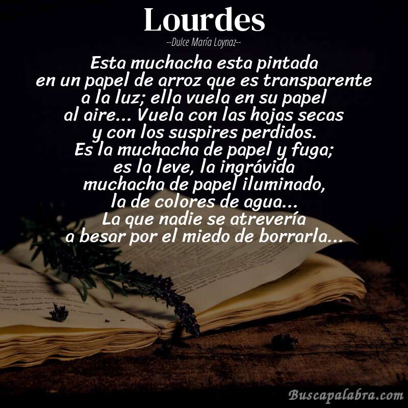 Poema lourdes de Dulce María Loynaz con fondo de libro