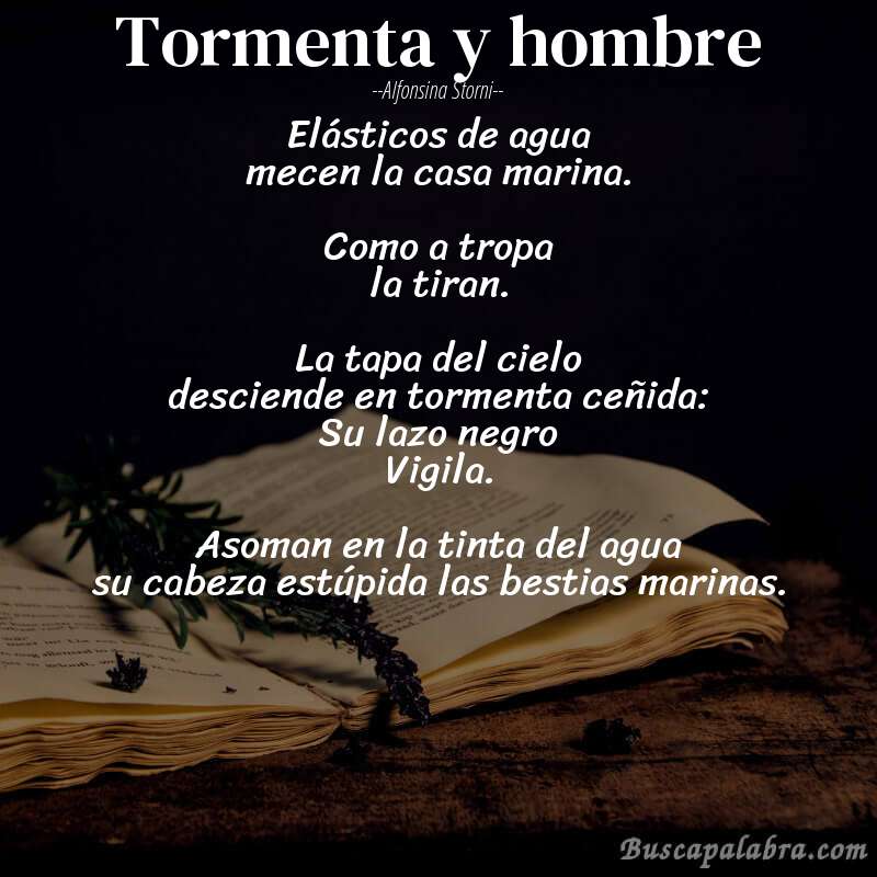 Poema Tormenta y hombre de Alfonsina Storni con fondo de libro