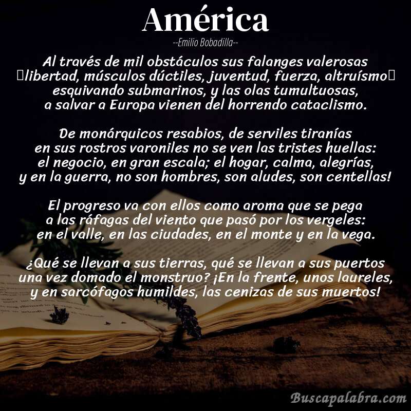 Poema América de Emilio Bobadilla con fondo de libro