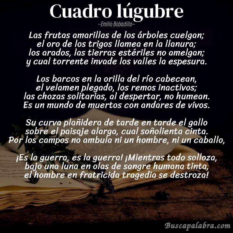 Poema Cuadro lúgubre de Emilio Bobadilla con fondo de libro