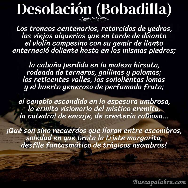 Poema Desolación (Bobadilla) de Emilio Bobadilla con fondo de libro