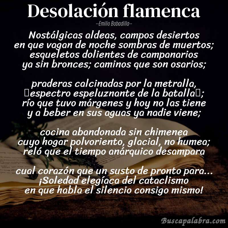 Poema Desolación flamenca de Emilio Bobadilla con fondo de libro