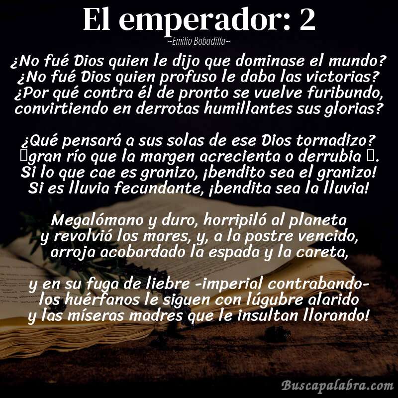 Poema El emperador: 2 de Emilio Bobadilla con fondo de libro