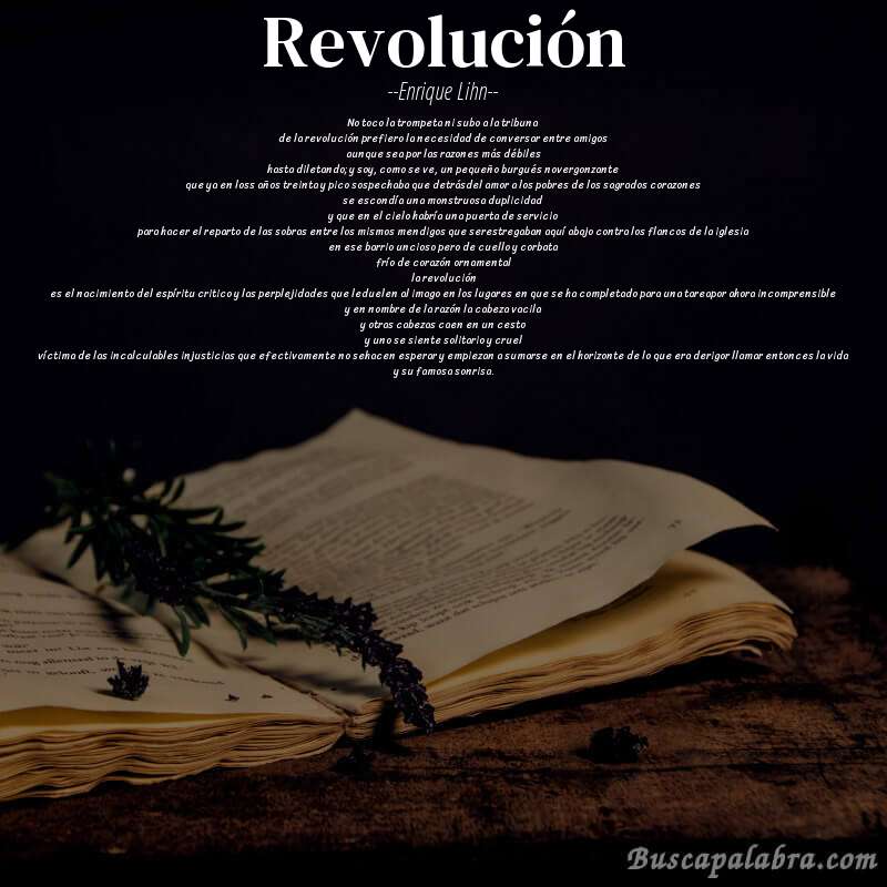 Poema revolución de Enrique Lihn con fondo de libro