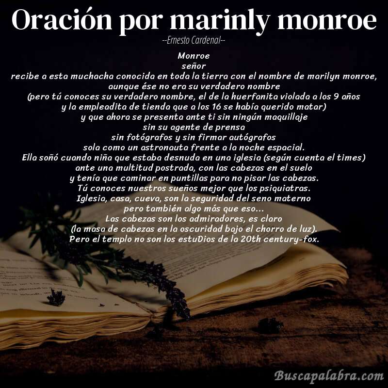 Poema oración por marinly monroe de Ernesto Cardenal con fondo de libro