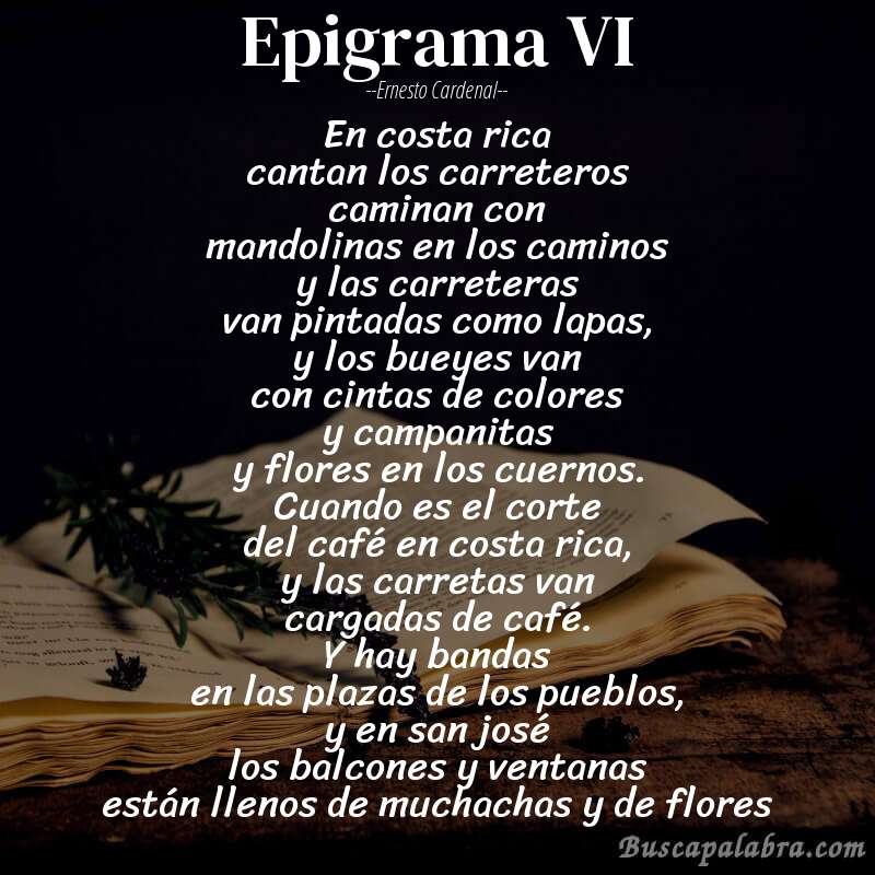 Poema epigrama VI de Ernesto Cardenal con fondo de libro