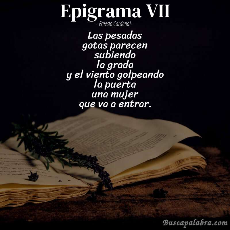 Poema epigrama VII de Ernesto Cardenal con fondo de libro