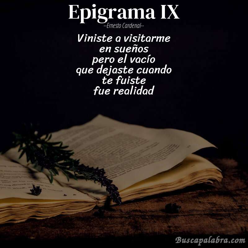 Poema epigrama IX de Ernesto Cardenal con fondo de libro