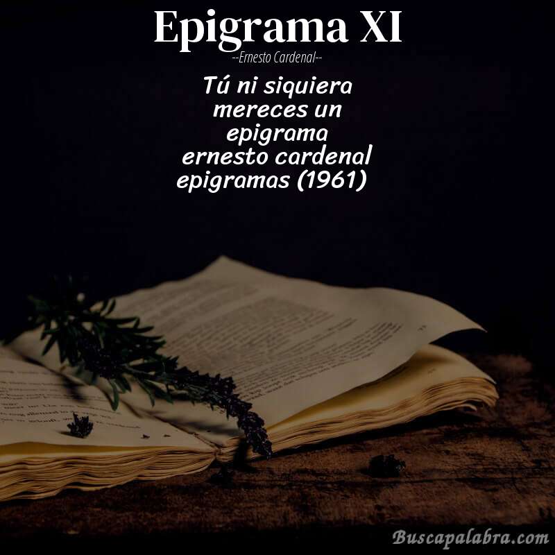 Poema epigrama XI de Ernesto Cardenal con fondo de libro