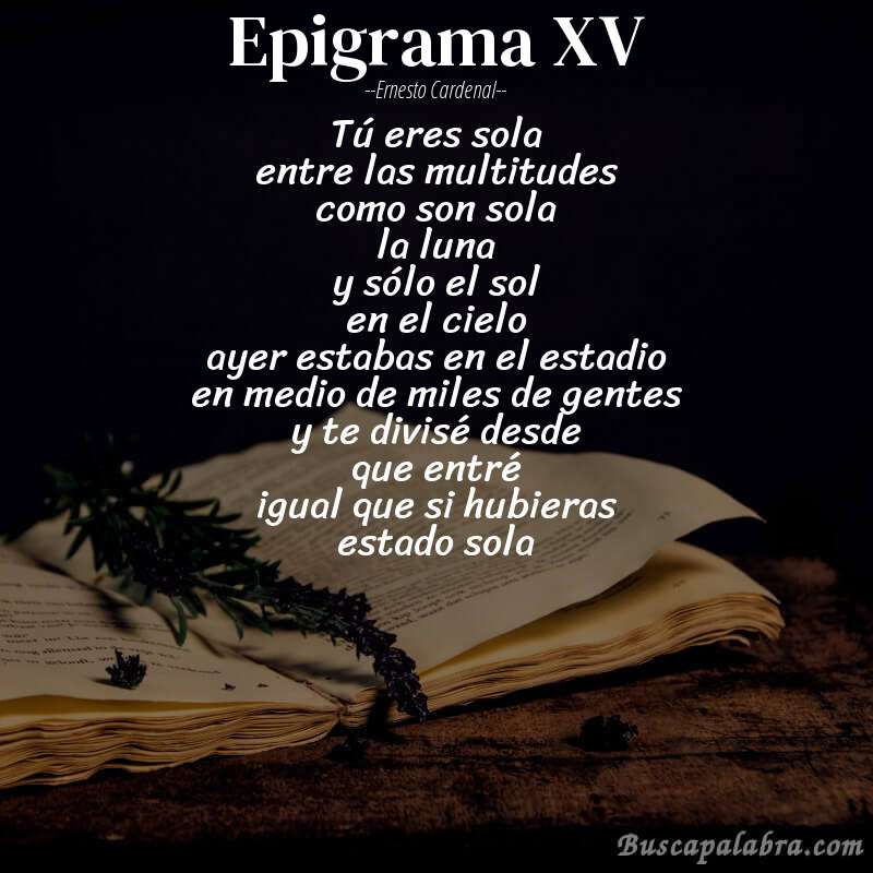 Poema epigrama XV de Ernesto Cardenal con fondo de libro