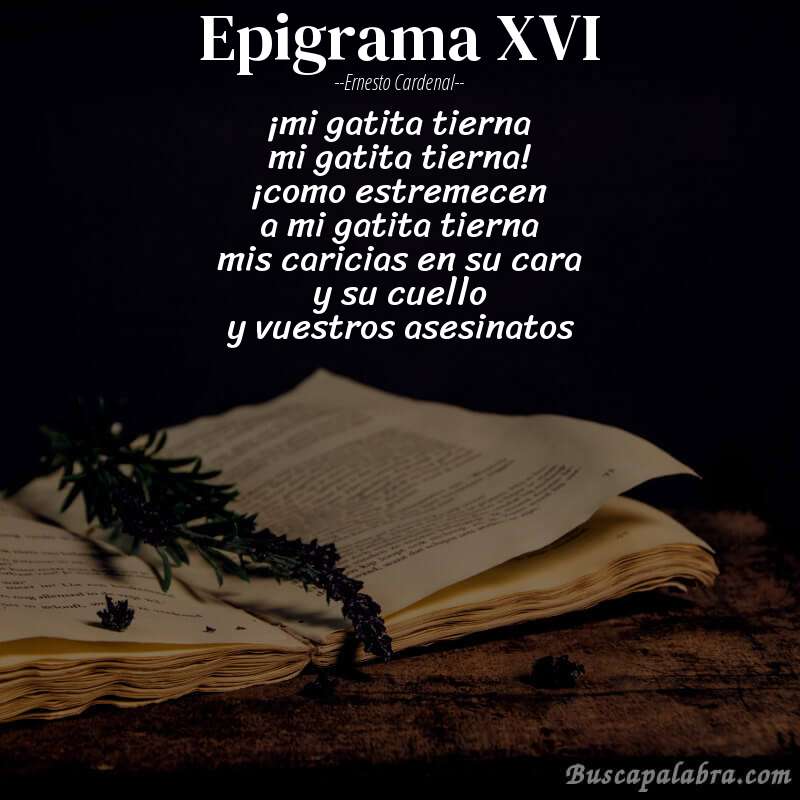 Poema epigrama XVI de Ernesto Cardenal con fondo de libro