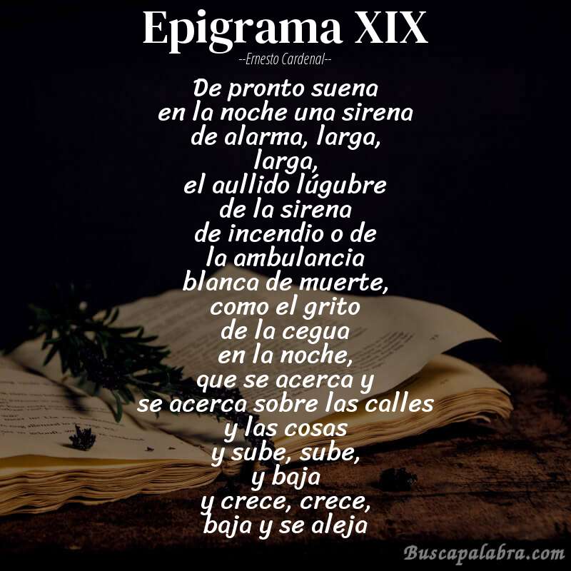 Poema epigrama XIX de Ernesto Cardenal con fondo de libro