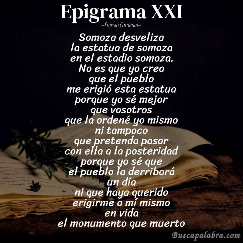 Poema epigrama XXI de Ernesto Cardenal con fondo de libro