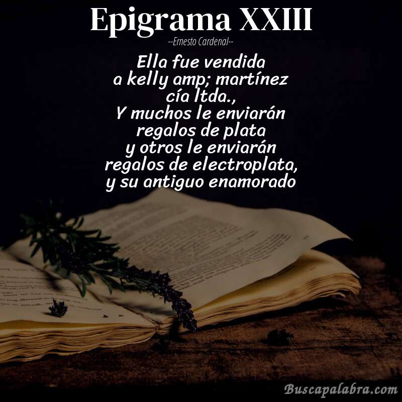Poema epigrama XXIII de Ernesto Cardenal con fondo de libro