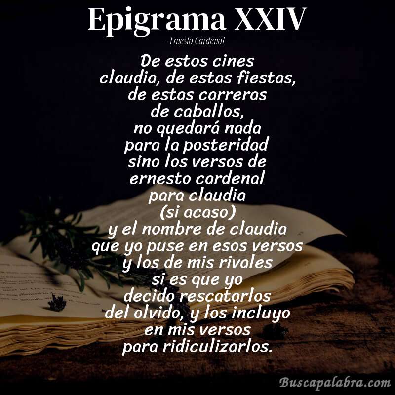 Poema epigrama XXIV de Ernesto Cardenal con fondo de libro