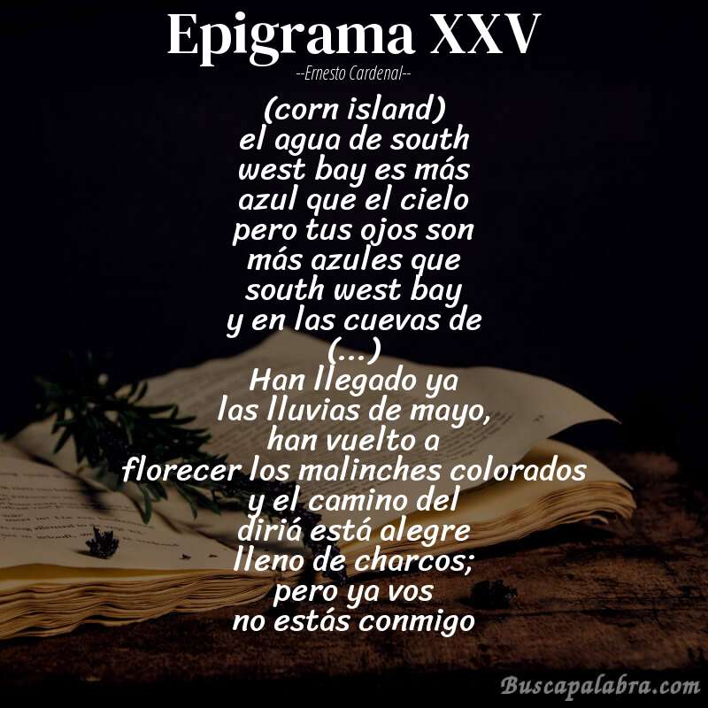 Poema epigrama XXV de Ernesto Cardenal con fondo de libro